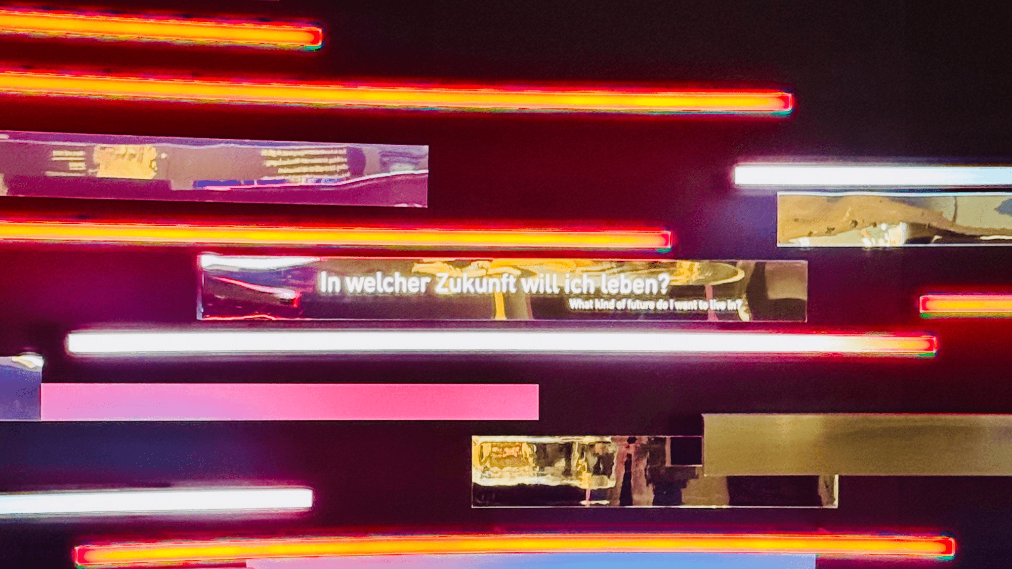 Bild aus dem Futurium in Berlin. Dort ist der Schriftsatz lesen: "In welcher Zukunft will ich leben?".